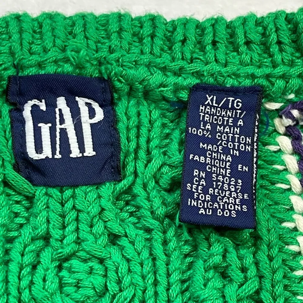 Vintage Gap Handknit Holiday Cardigan Sweater Girls XL 100% Cotton‎ Christmas